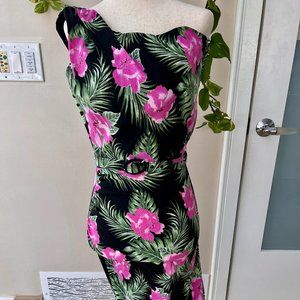 Sexy Holiday Tropical Pinup Couture Stretchy Retro Pencil Wiggle Dress with Belt